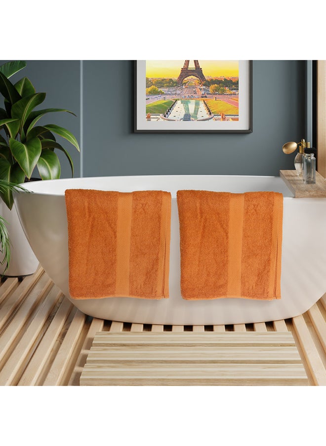 White Rose 10 Pcs MATRIX Dyed Towel set 500 GSM 100% Cotton Terry Zic Zac Border 2 Bath Towel (70x140) cm, 2 Hand Towel (50x90) cm, & 6 Face Towel (33x33) cm Soft Feel Highly Absorbent Dark Orange Color  - Image 1