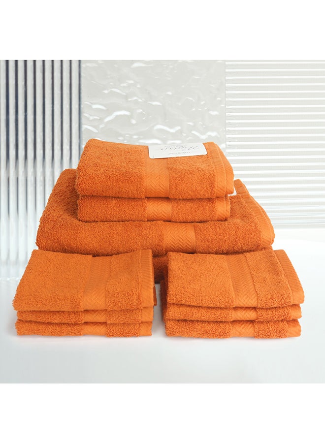 White Rose 10 Pcs MATRIX Dyed Towel set 500 GSM 100% Cotton Terry Zic Zac Border 2 Bath Towel (70x140) cm, 2 Hand Towel (50x90) cm, & 6 Face Towel (33x33) cm Soft Feel Highly Absorbent Dark Orange Color  - Image 4
