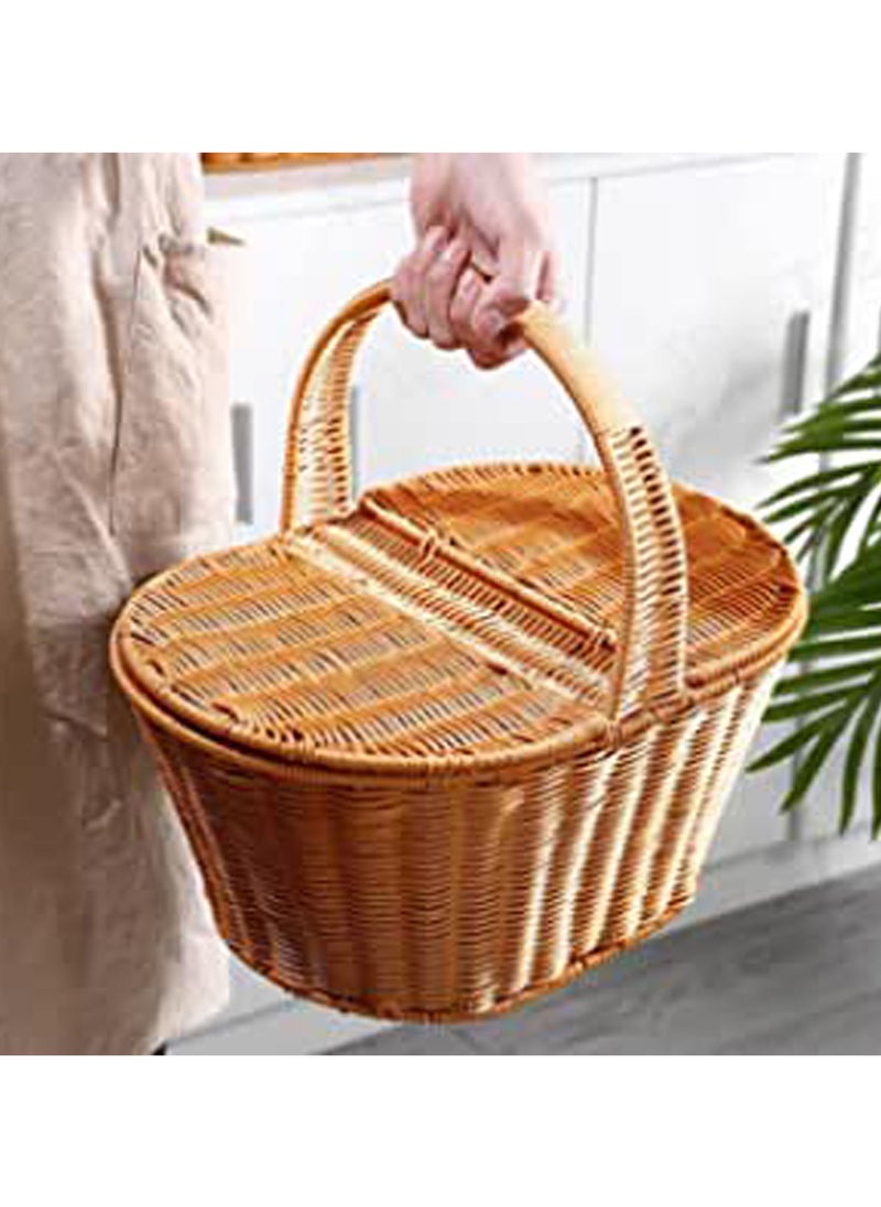 LINGWEI Outdoor Picnic Storage Basket Picnic Basket Fruit Basket Storage Basket Dinner Basket With Handle and Double Lid  - Image 1