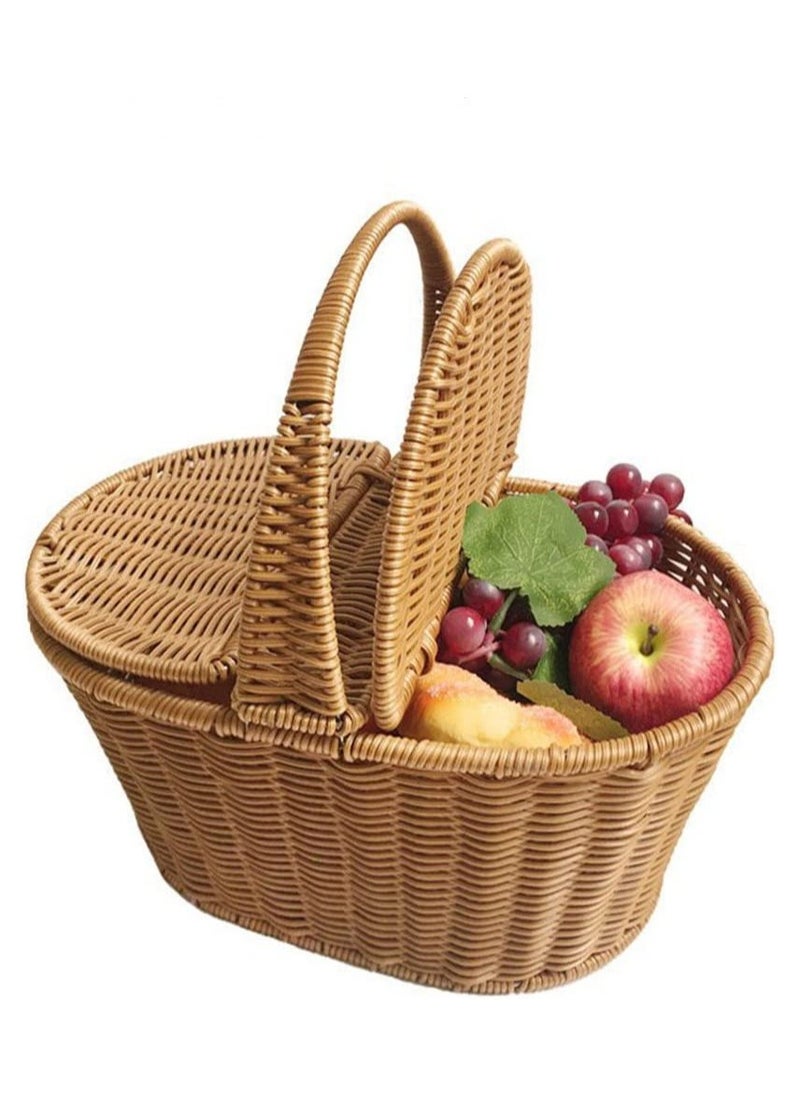 LINGWEI Outdoor Picnic Storage Basket Picnic Basket Fruit Basket Storage Basket Dinner Basket With Handle and Double Lid  - Image 2