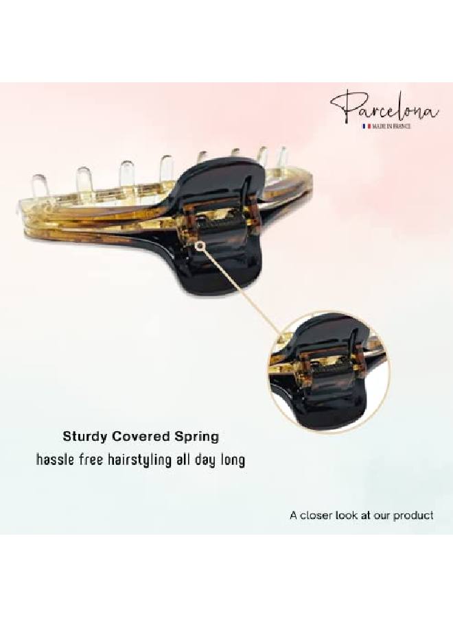 Parcelona French Slim Double Shaded Crystal Clear Tortoise Brown Shell Celluloid Tight Jaw Hairgrips Claw Clip Clamp Clutcher For Fine Hair For Women And Girls - Image 4