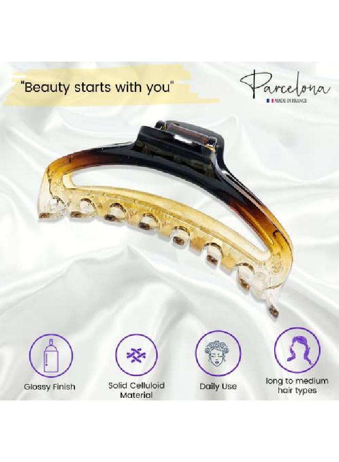 Parcelona French Slim Double Shaded Crystal Clear Tortoise Brown Shell Celluloid Tight Jaw Hairgrips Claw Clip Clamp Clutcher For Fine Hair For Women And Girls - Image 3