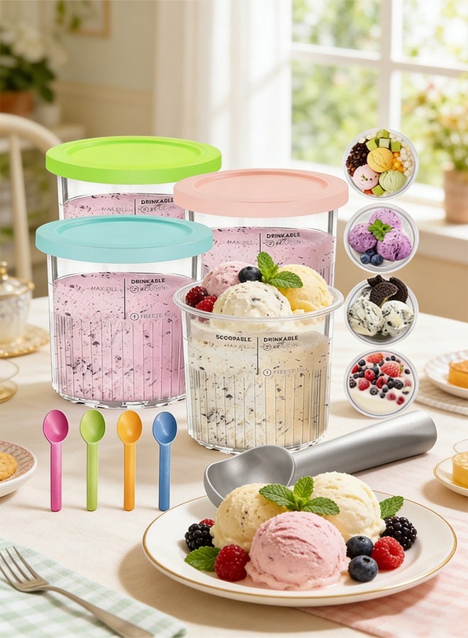 Ninja 4 Pack Ninja Pint Cups and Lids for NC501 NC500 Ice Cream Cream Containers Cups Tubs Canister Set Milkshake Pots Compatible with Ninja Ice Cream Maker Machines - Image 1