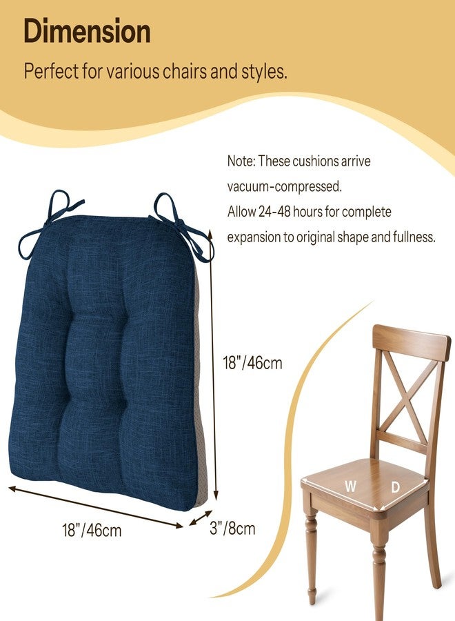 FlyGulls Non Slip Chair Cushions for Dining Chairs Set of 4 Kitchen Chair Cushions 18"x18"x3" Turfted Chair Pads Comfortable and Soft Seat Cushion with Ties, Navy - Image 2