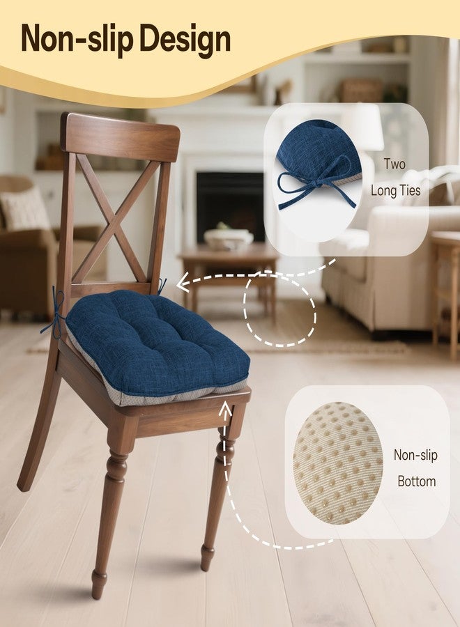 FlyGulls Non Slip Chair Cushions for Dining Chairs Set of 4 Kitchen Chair Cushions 18"x18"x3" Turfted Chair Pads Comfortable and Soft Seat Cushion with Ties, Navy - Image 4