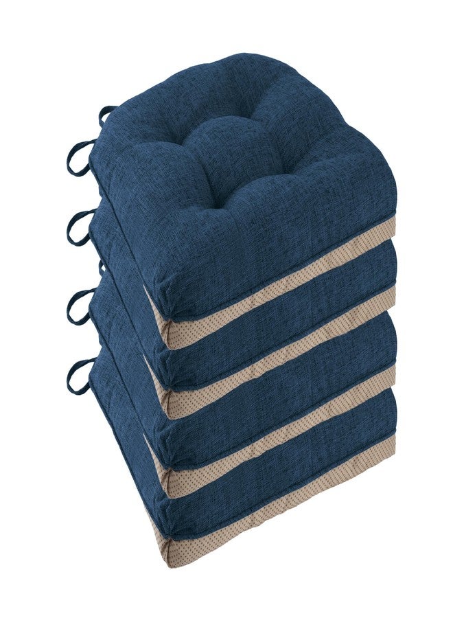FlyGulls Non Slip Chair Cushions for Dining Chairs Set of 4 Kitchen Chair Cushions 18"x18"x3" Turfted Chair Pads Comfortable and Soft Seat Cushion with Ties, Navy - Image 1
