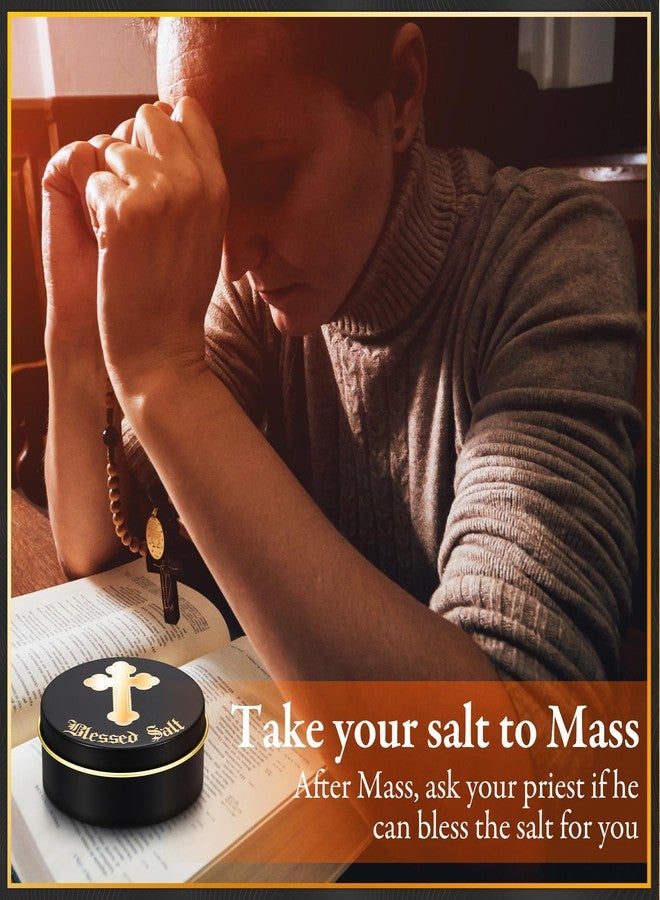 Reallnaive Blessed Salt Container with Gold Cross – Catholic Baptism & Wedding Gift, Holy Home Purification & Meditation Box, Holy Salt Container(Black) - Image 3