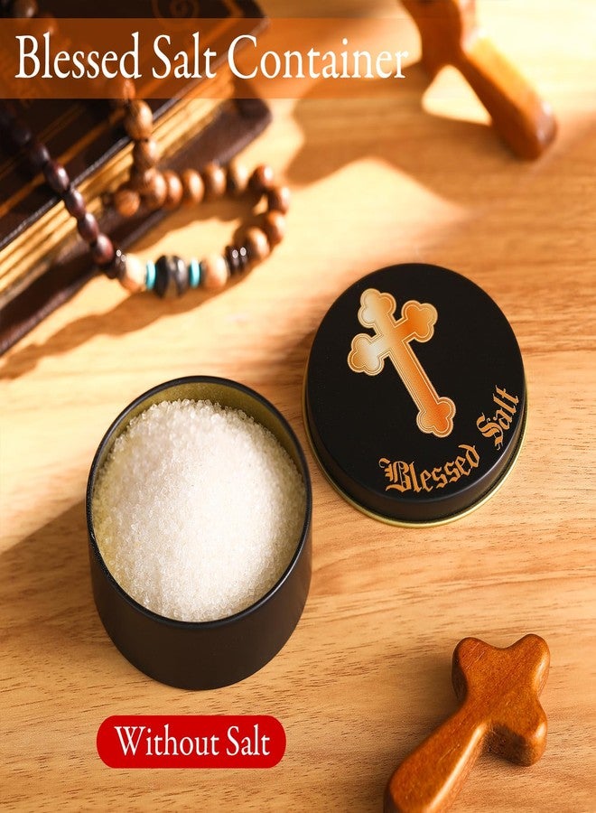 Reallnaive Blessed Salt Container with Gold Cross – Catholic Baptism & Wedding Gift, Holy Home Purification & Meditation Box, Holy Salt Container(Black) - Image 2