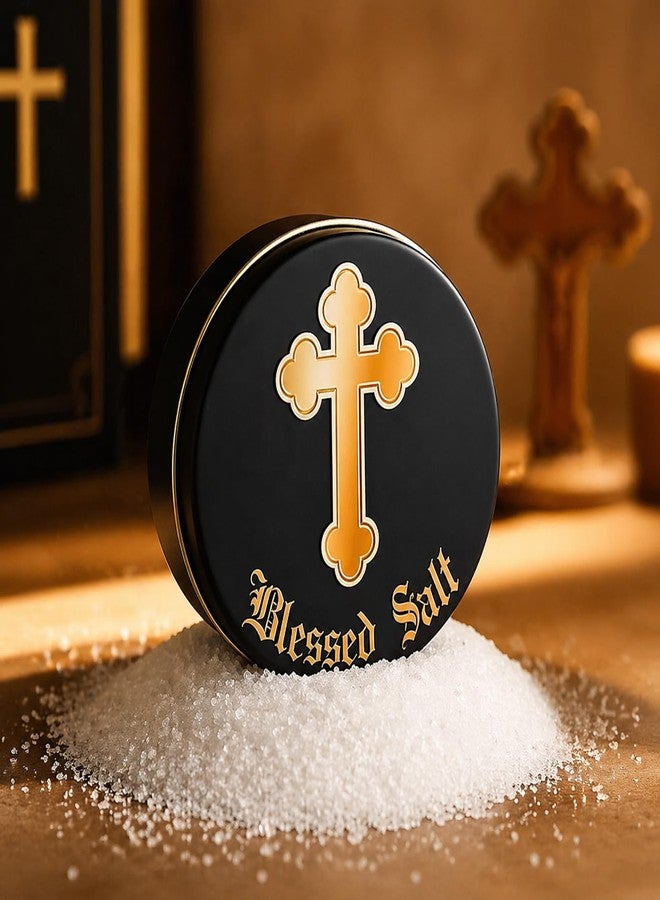 Reallnaive Blessed Salt Container with Gold Cross – Catholic Baptism & Wedding Gift, Holy Home Purification & Meditation Box, Holy Salt Container(Black) - Image 1