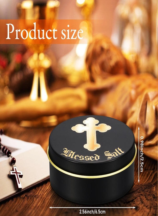 Reallnaive Blessed Salt Container with Gold Cross – Catholic Baptism & Wedding Gift, Holy Home Purification & Meditation Box, Holy Salt Container(Black) - Image 4