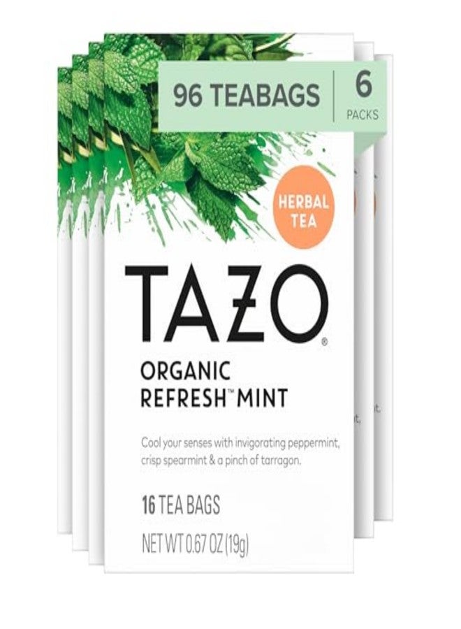 TAZO Refresh Mint Herbal Tea Bags with Peppermint and Spearmint, Caffeine Free, 96 Total Tea Bags (16ct - Pack of 6) - Image 1