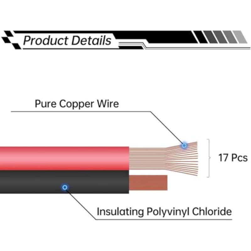 سلك كهربائي 10 متر 20AWG، 2 كور 2C × 0.5 متر مربع، كابل تمديد أحمر أسود، سلك نحاسي لشريط إضاءة LED للسيارة، CCTV، طاقة تيار مستمر - Image 4