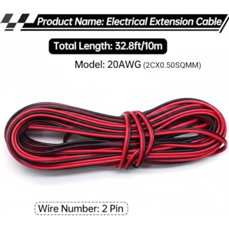 سلك كهربائي 10 متر 20AWG، 2 كور 2C × 0.5 متر مربع، كابل تمديد أحمر أسود، سلك نحاسي لشريط إضاءة LED للسيارة، CCTV، طاقة تيار مستمر - Image 2