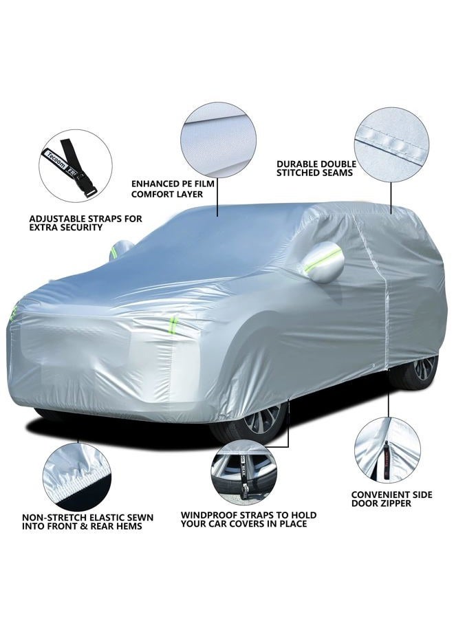 Tecoom Light Shell Breathable Material Classic Zipper Design Waterproof UV-Proof Windproof Car Cover with Storage and Lock for All Weather Indoor Outdoor Fit 191-205 Inches SUV - Image 4