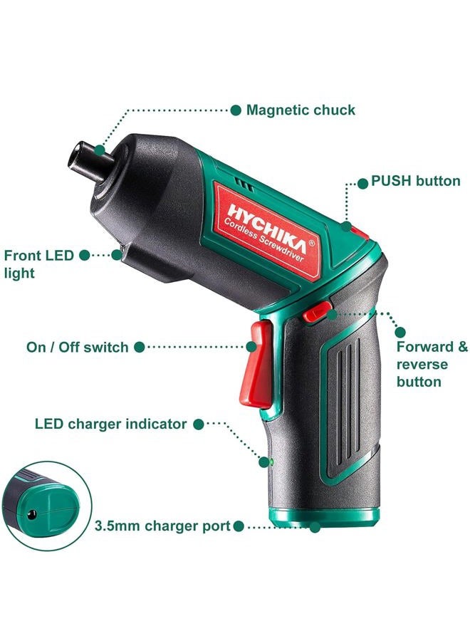 HYCHIKA مفك كهربائي، 6N.m وبطارية 2000mAh 3.6V مفك لاسلكي مع 20 ملحق، ضوء عمل، كابل شحن وقضيب مغناطيسي - Image 2