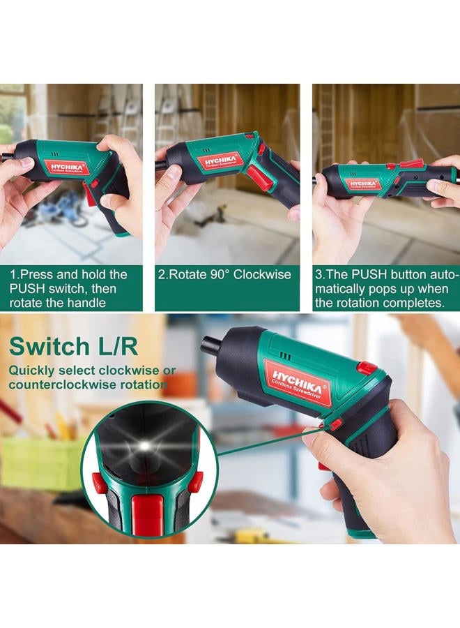 HYCHIKA مفك كهربائي، 6N.m وبطارية 2000mAh 3.6V مفك لاسلكي مع 20 ملحق، ضوء عمل، كابل شحن وقضيب مغناطيسي - Image 4