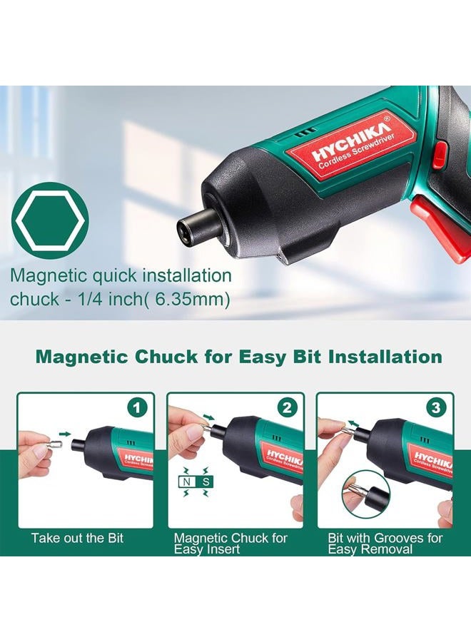 HYCHIKA مفك كهربائي، 6N.m وبطارية 2000mAh 3.6V مفك لاسلكي مع 20 ملحق، ضوء عمل، كابل شحن وقضيب مغناطيسي - Image 3