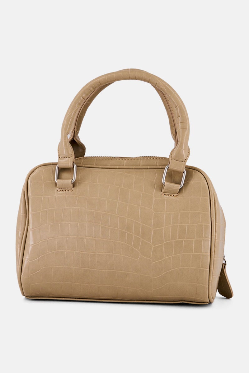 French Connection Women Nora Croco Top Handle Satchel Bag, Latte  - Image 3