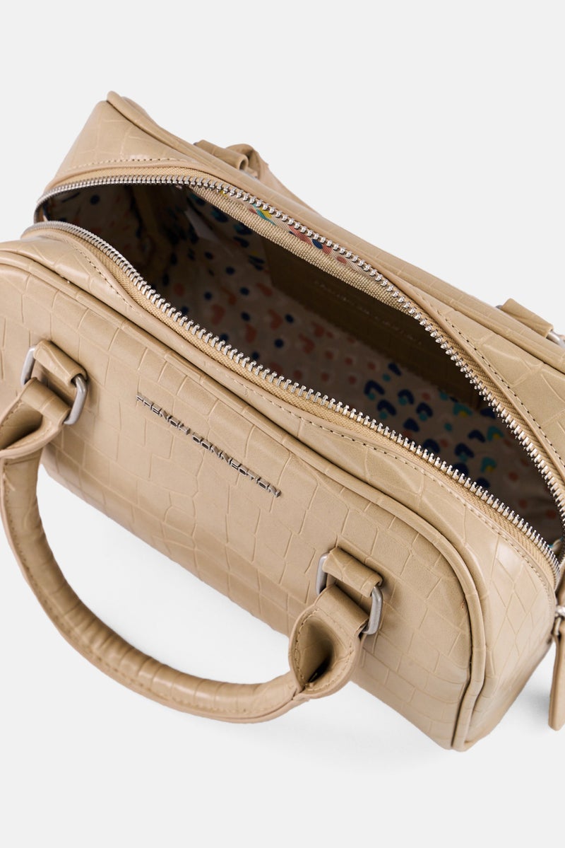 French Connection Women Nora Croco Top Handle Satchel Bag, Latte  - Image 4