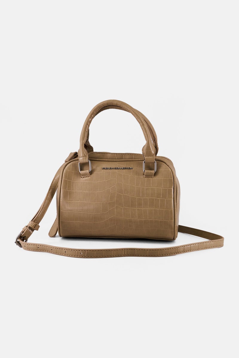 French Connection Women Nora Croco Top Handle Satchel Bag, Latte  - Image 2
