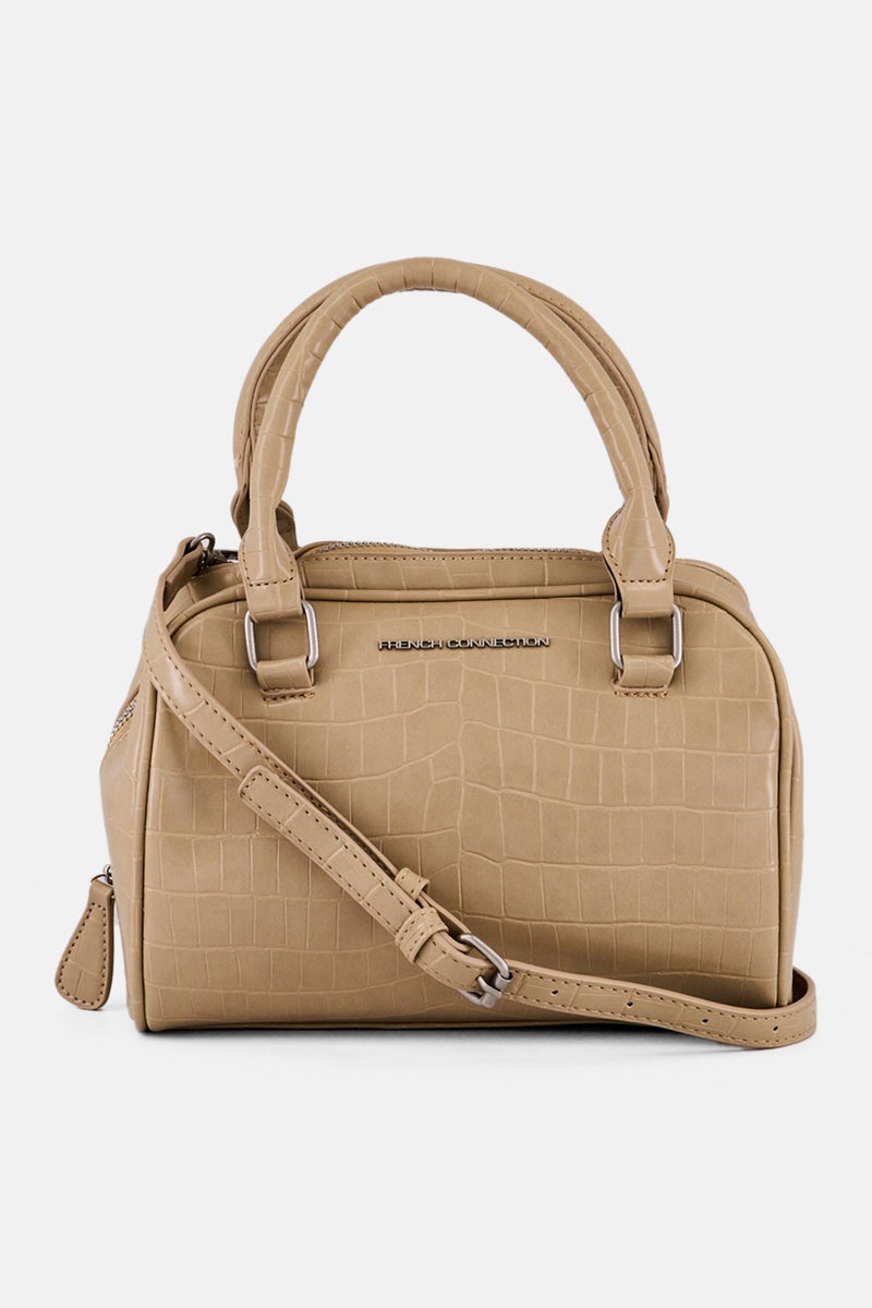 French Connection Women Nora Croco Top Handle Satchel Bag, Latte  - Image 1