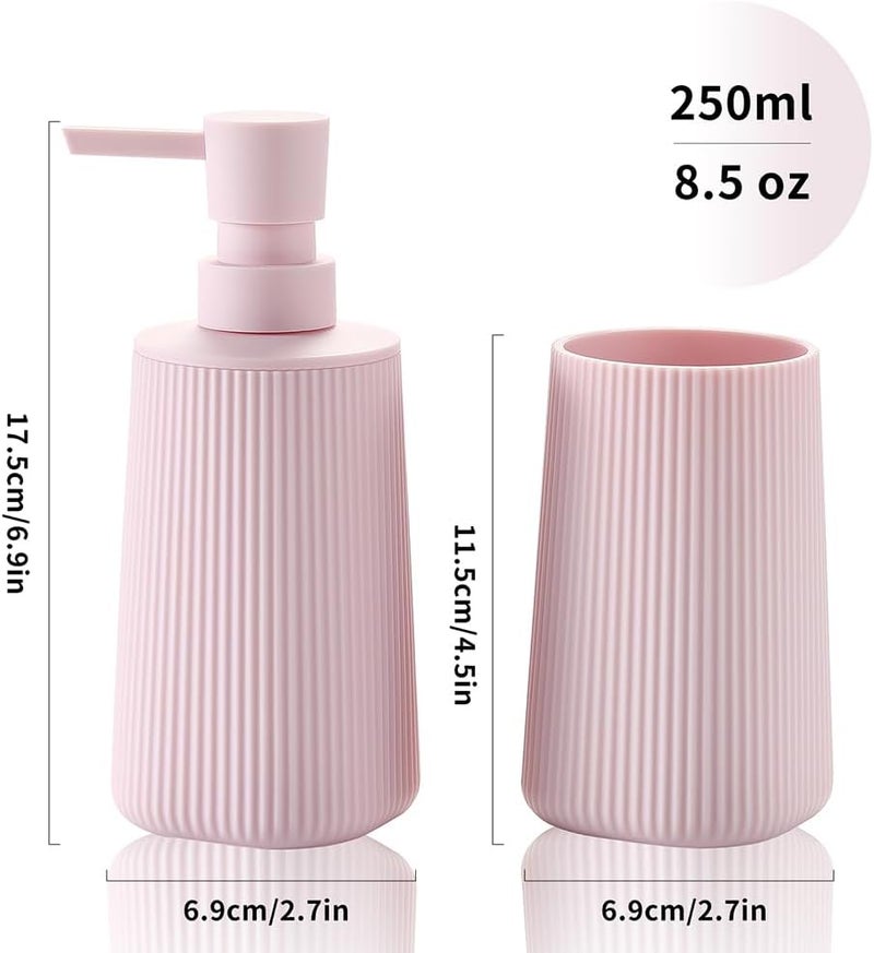 YAUKPH Bathroom Accessories 2 Piece Soap Dispenser and Toothbrush Holder Set Striped Light Pink - Image 3