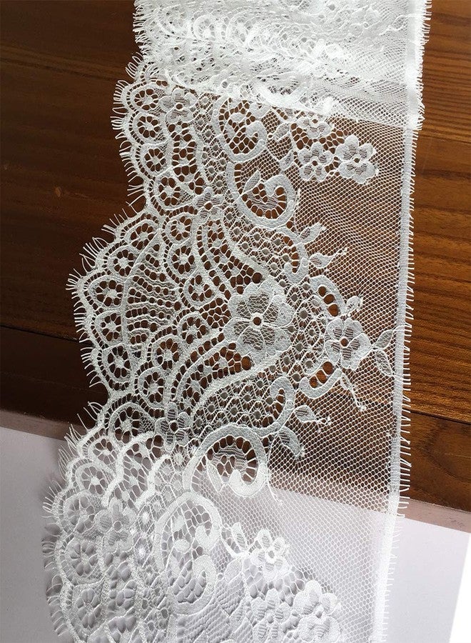 Eyelash Lace Fabric with Floral Pattern 7 Inches Wide Lace Trim Ribbon 120 Inches for Sewing,Decorating, Floral Designing and Crafts - 640 (White)