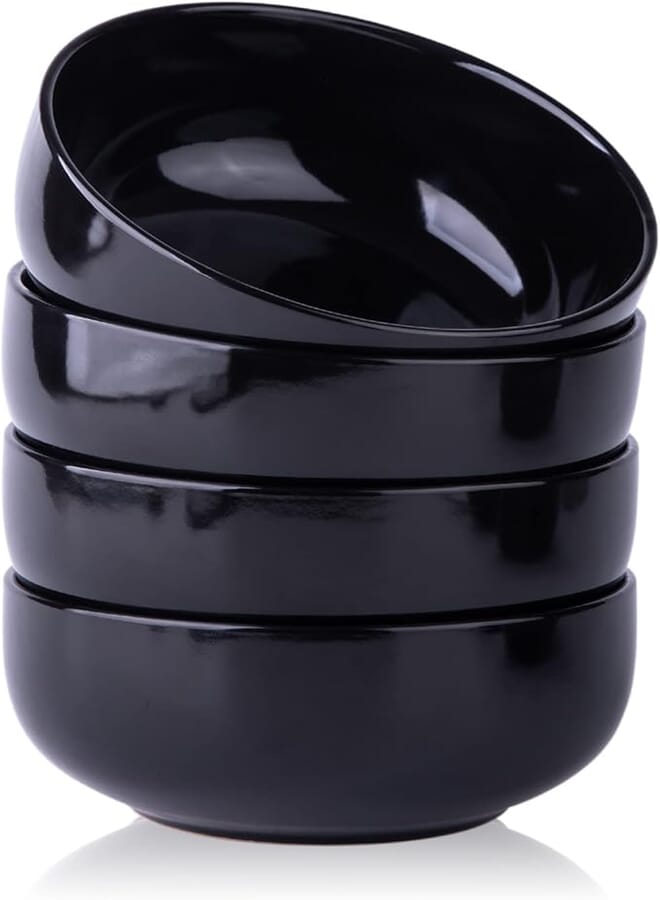 AmorArc Stoneware Cereal Bowls Set for kitchen, 22oz Ceramic Soup Bowls Set of 4 for Cereal Soup Snacks Meal. Microwave&Dishwasher Safe, Black