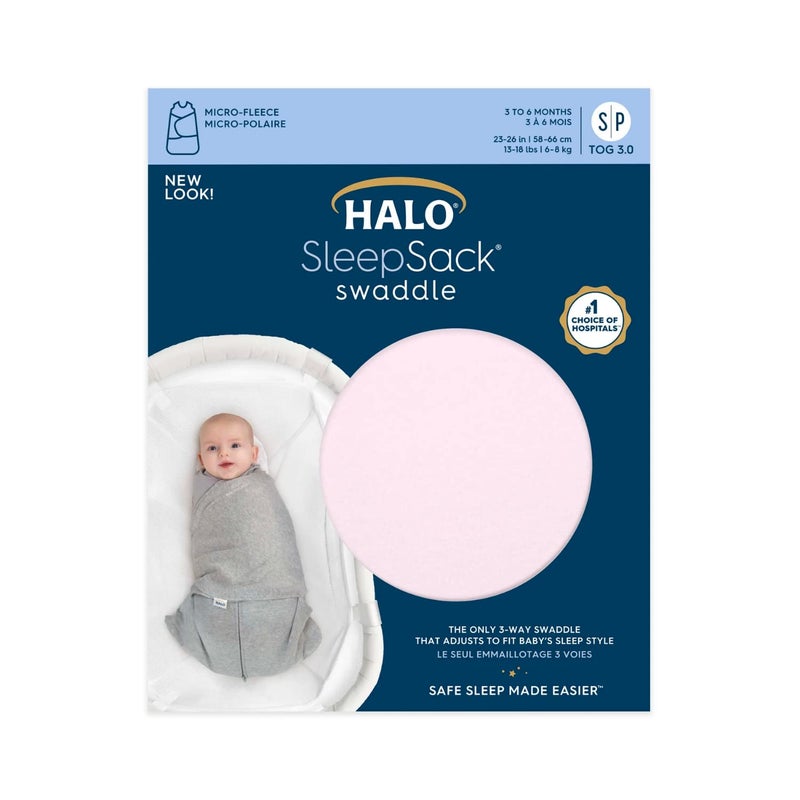 HALO Micro-Fleece Sleepsack Swaddle, 3-Way Adjustable Swaddle Blanket for Newborn and Infants, TOG 3.0 for Cold Climates, Hip Healthy, Soft Pink, Small, 3-6 Months - Image 3
