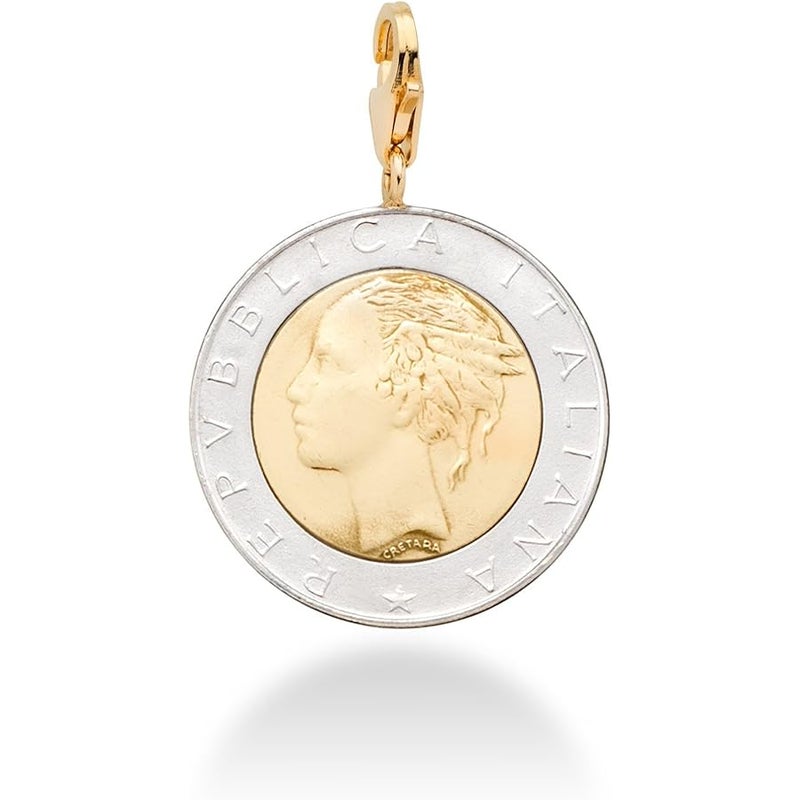 MiaBella 18K Gold over Sterling Silver Genuine Italian 500-Lira Coin Medallion Charm Pendant for Bracelet -Necklace Women Men 925 Made in Italy - Image 1