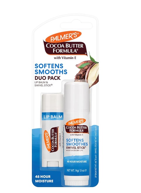 Palmer's Cocoa Butter Formula Duo Pack, Moisturizing Swivel Stick and Lip Balm with Vitamin E, All Day Moisturization, For use on Lips, Dry Patches, Marks & Scars (Pack of 2)