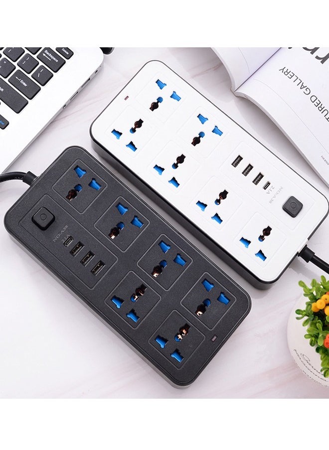 ماركة غير محددة سلك تمديد شرائح الطاقة 6 منافذ، مقبس طاقة مع 3 منافذ USB 1 شاحن محمول من النوع C مقبس شحن عالمي مع سلك تمديد جريء 1.8 متر  - Image 1