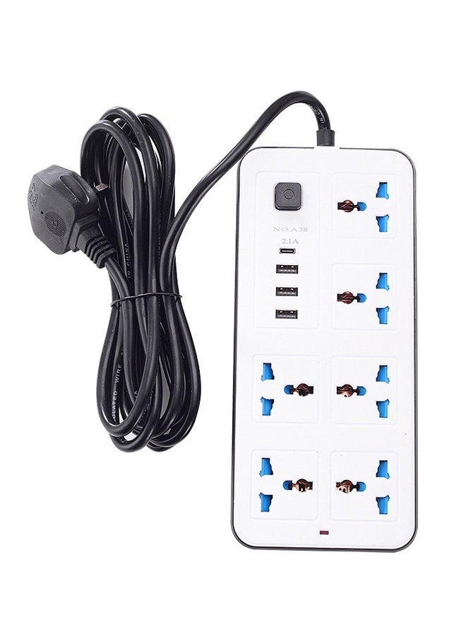 ماركة غير محددة سلك تمديد شرائح الطاقة 6 منافذ، مقبس طاقة مع 3 منافذ USB 1 شاحن محمول من النوع C مقبس شحن عالمي مع سلك تمديد جريء 1.8 متر  - Image 3