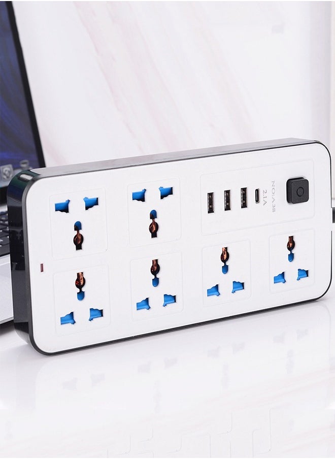 ماركة غير محددة سلك تمديد شرائح الطاقة 6 منافذ، مقبس طاقة مع 3 منافذ USB 1 شاحن محمول من النوع C مقبس شحن عالمي مع سلك تمديد جريء 1.8 متر  - Image 4