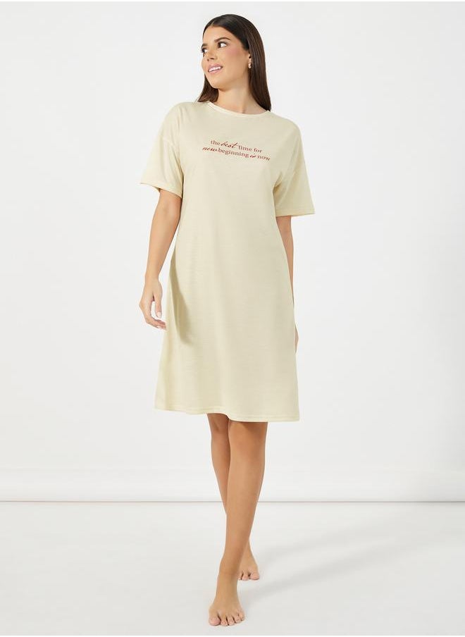 Styli Slogan Print Dropped Shoulder Sleep T-Shirt  - Image 2