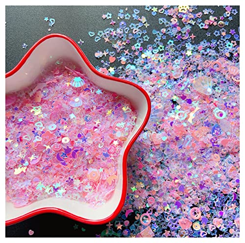 EHOPE Heart Star Butterfly Craft Sequins Holographic Nail Glitte Confetti Shell Snowflakes Nail Art Holographic Glitter Nail Art Glitter Sequins for Women Girls Nail DecorationPink50G - Image 1