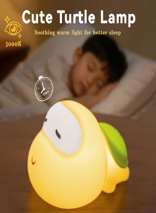 AVEKI Big Head Turtle Night Light, Cute Anime Turtles Lamp with Timer, 3 Levels Touch Dim Baby Night Light for Nursery, Rechargeable Squishy Silicone Animal Moving Lamp Christmas Gifts for Kids (Turtle) - Image 3