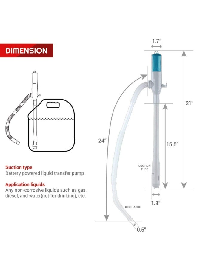 Battery Operated Liquid Transfer Pump with Flexible Discharge Hose, Portable Electric Siphon Pump for Water, Diesel and Non-Corrosive Liquids | Instant Transfer for Garage, Basement and Utility Use T-284 - Image 2