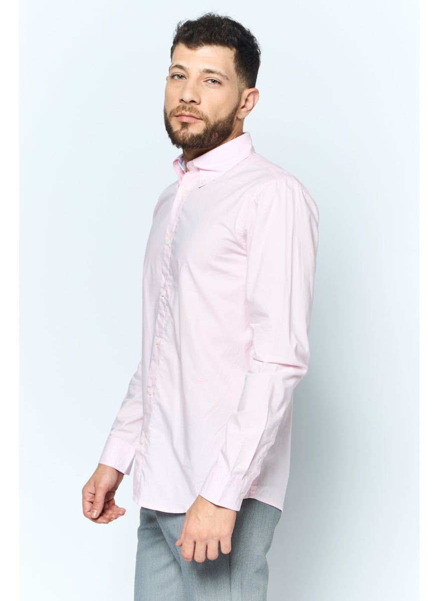 ESPRIT Men Regular Fit Solid Long Sleeves Casual Shirt, Pink  - Image 3