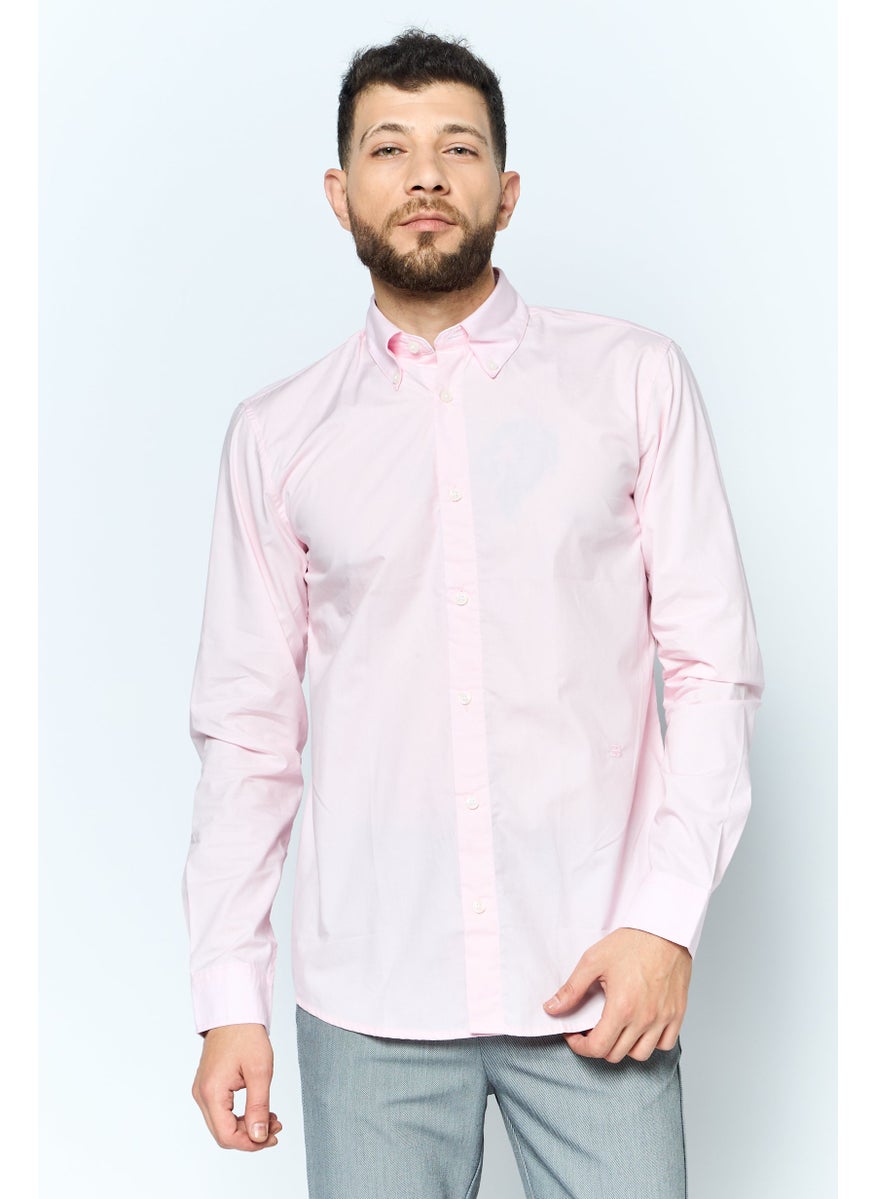ESPRIT Men Regular Fit Solid Long Sleeves Casual Shirt, Pink  - Image 1
