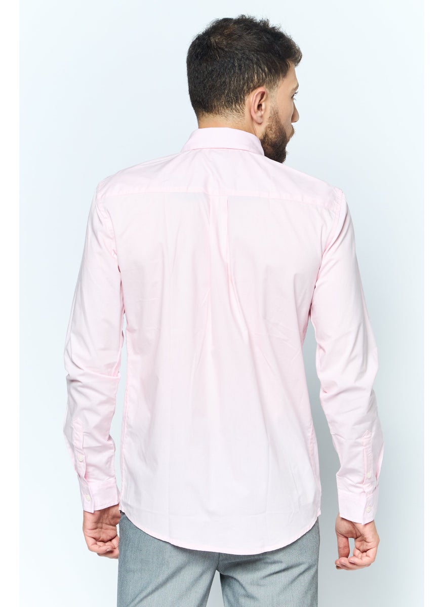 ESPRIT Men Regular Fit Solid Long Sleeves Casual Shirt, Pink  - Image 4