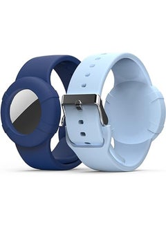 2 Pcs Airtag Wristbands for Kids, Soft Silicone Airtag Bracelet Kids, Lightweight, Waterproof Band Compatible with Apple Airtag Watch Band for Children and Toddler (Baby Blue & Navy Blue)