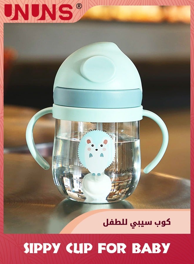 UNUNS Sippy Cup For Baby,Tritan Sippy Cup For Infants 6-18 Months,Leak Proof Weighted Straw Baby Bottle With Handle,300ml Soft Spout Learning Sippy Cups For Toddler Boys Girls,Green - Image 1