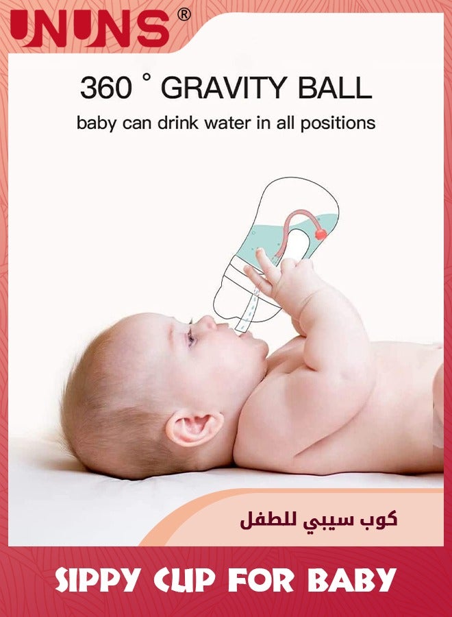 UNUNS Sippy Cup For Baby,Tritan Sippy Cup For Infants 6-18 Months,Leak Proof Weighted Straw Baby Bottle With Handle,300ml Soft Spout Learning Sippy Cups For Toddler Boys Girls,Green - Image 5