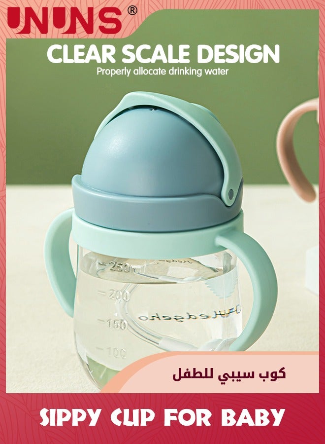 UNUNS Sippy Cup For Baby,Tritan Sippy Cup For Infants 6-18 Months,Leak Proof Weighted Straw Baby Bottle With Handle,300ml Soft Spout Learning Sippy Cups For Toddler Boys Girls,Green - Image 3