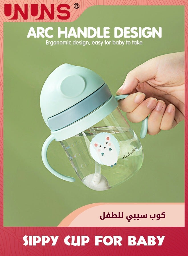 UNUNS Sippy Cup For Baby,Tritan Sippy Cup For Infants 6-18 Months,Leak Proof Weighted Straw Baby Bottle With Handle,300ml Soft Spout Learning Sippy Cups For Toddler Boys Girls,Green - Image 2
