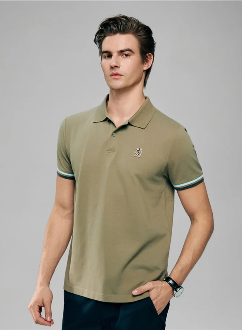 Men’s Cotton Slim Performance Polo with Small Lion Embroidery