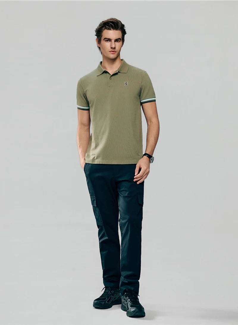 جيوردانو Men’s Cotton Slim Performance Polo with Small Lion Embroidery