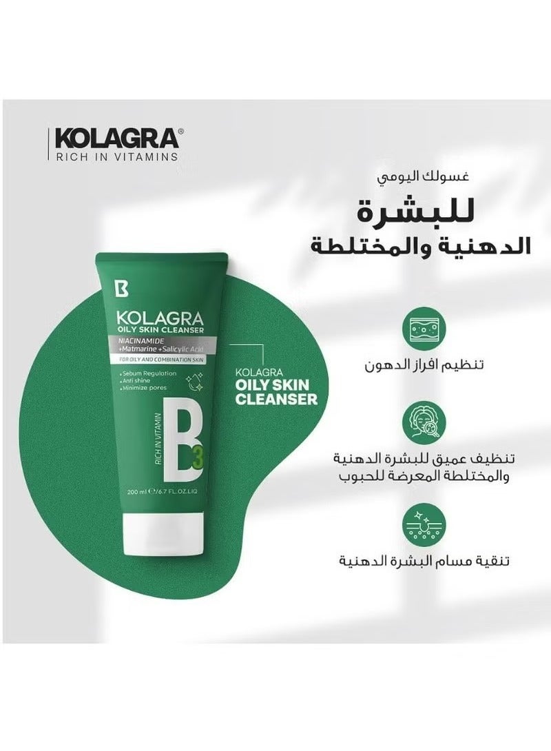 KOLAGRA Oily Skin Cleanser With Niacinamide, Matmarine & Salicylic Acid 200ml  - Image 3
