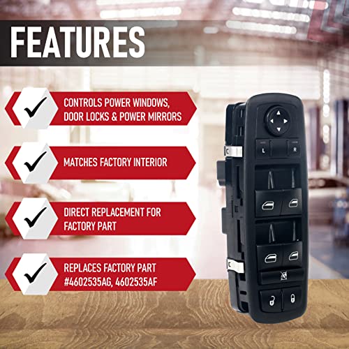 AA Ignition Driver Side Master Power Window Switch - Compatible with Chrysler & Dodge Mini Vans - 2008-2009 Town and Country, 08, 09 Grand Caravan - Replaces 4602535AG, 4602535AF, 4602535AC, 4602535AE, 901-401R - Image 2